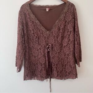 Seven 7 Y2K Women’s Sz. 18 Brown Lace Babydoll Blouse Sheer Longsleeve Corset